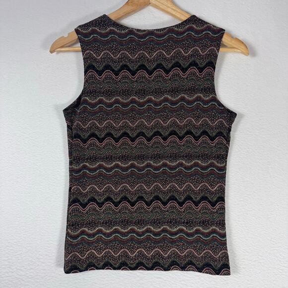Vintage 90s Stretch Tank Dot Painted Stippled Wavy Lines Sparkles Jeweled Look S - Picture 2 of 7